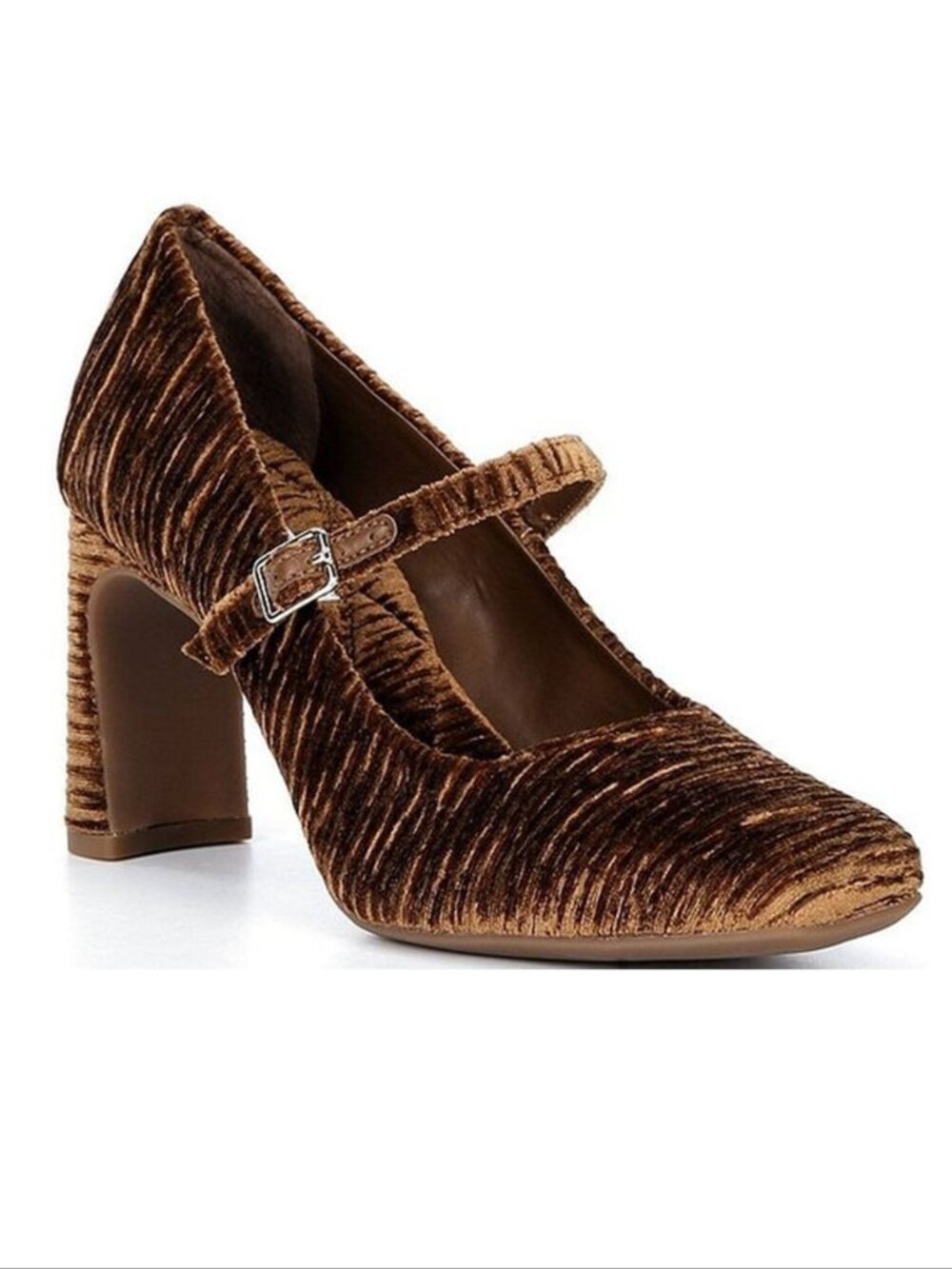Gianni Bini Kirklynn Ruched Velvet Square Toe Mary Jane Pumps Size 6.5 Brown NEW